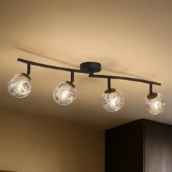 Plafón Valentina de Lindby, gris/negro, 4 luces, cristal