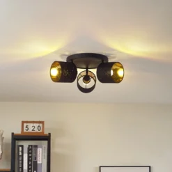 Plafón Vasilia de Lindby, 3 luces, negro/dorado, tela