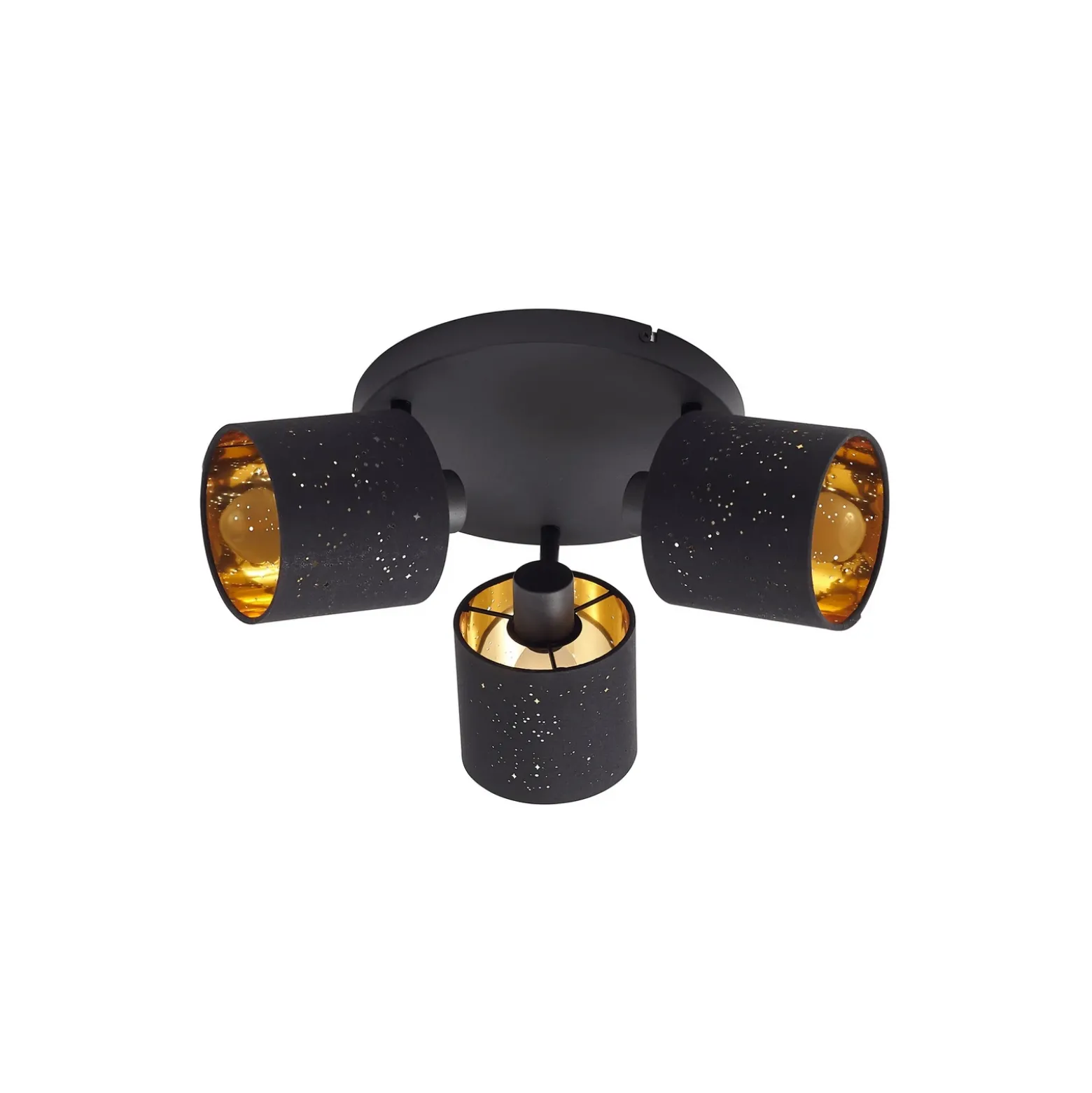 Plafón Vasilia de Lindby, 3 luces, negro/dorado, tela