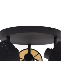 Plafón Vasilia de Lindby, 3 luces, negro/dorado, tela