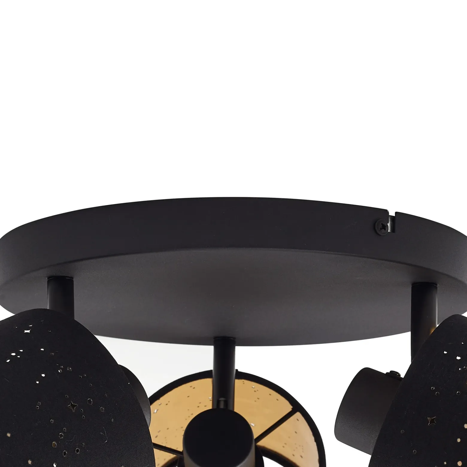 Plafón Vasilia de Lindby, 3 luces, negro/dorado, tela