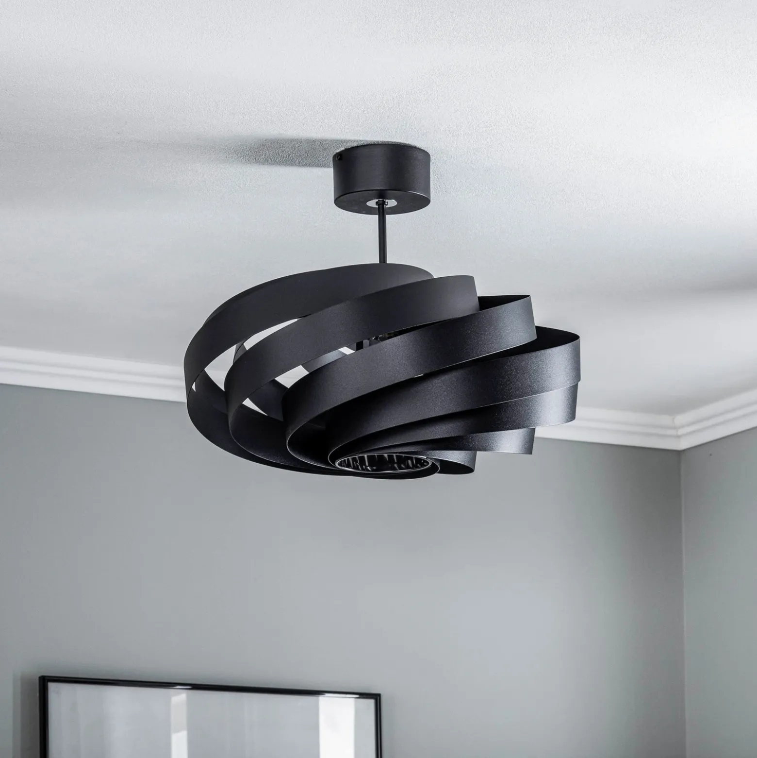 Plafón Vento, negro, Ø 50 cm, metal, E27