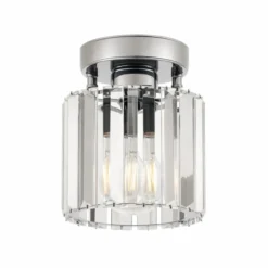 Plafón Yakops, color cromo, Ø 13 cm, cristal/metal, E27
