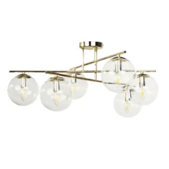 Plafón Zoe, color dorado, 72 cm de largo, 6 luces, cristal