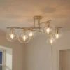 Plafón Zoe, color dorado, 72 cm de largo, 6 luces, cristal