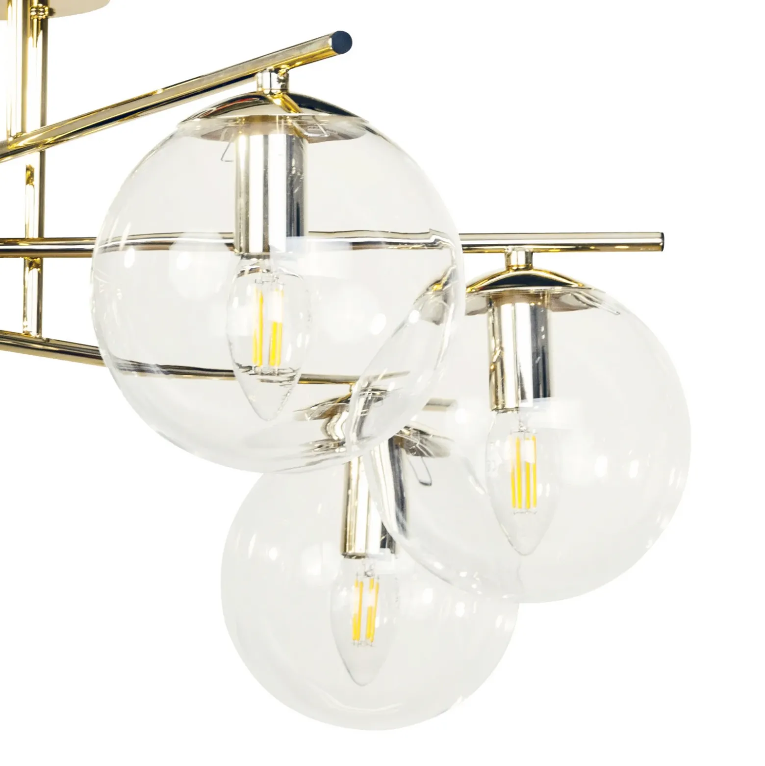 Plafón Zoe, color dorado, 72 cm de largo, 6 luces, cristal