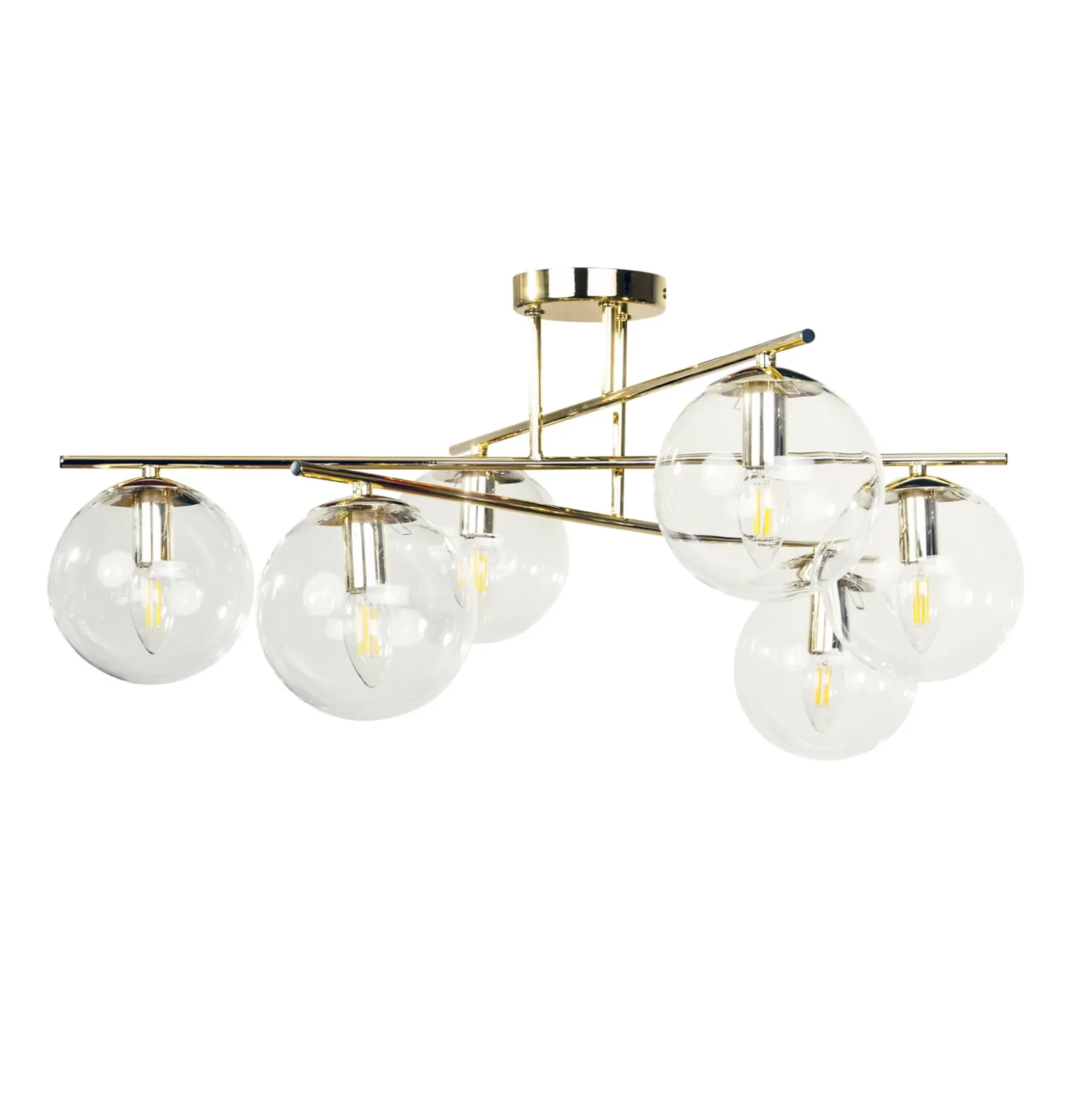 Plafón Zoe, color dorado, 72 cm de largo, 6 luces, cristal
