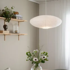PR Home lámpara colgante Yuni, blanca, Ø 60 cm, suspensión blanca, E14