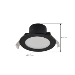 Prios foco empotrable LED Rida, negro, Ø 10 cm, CCT, IP44