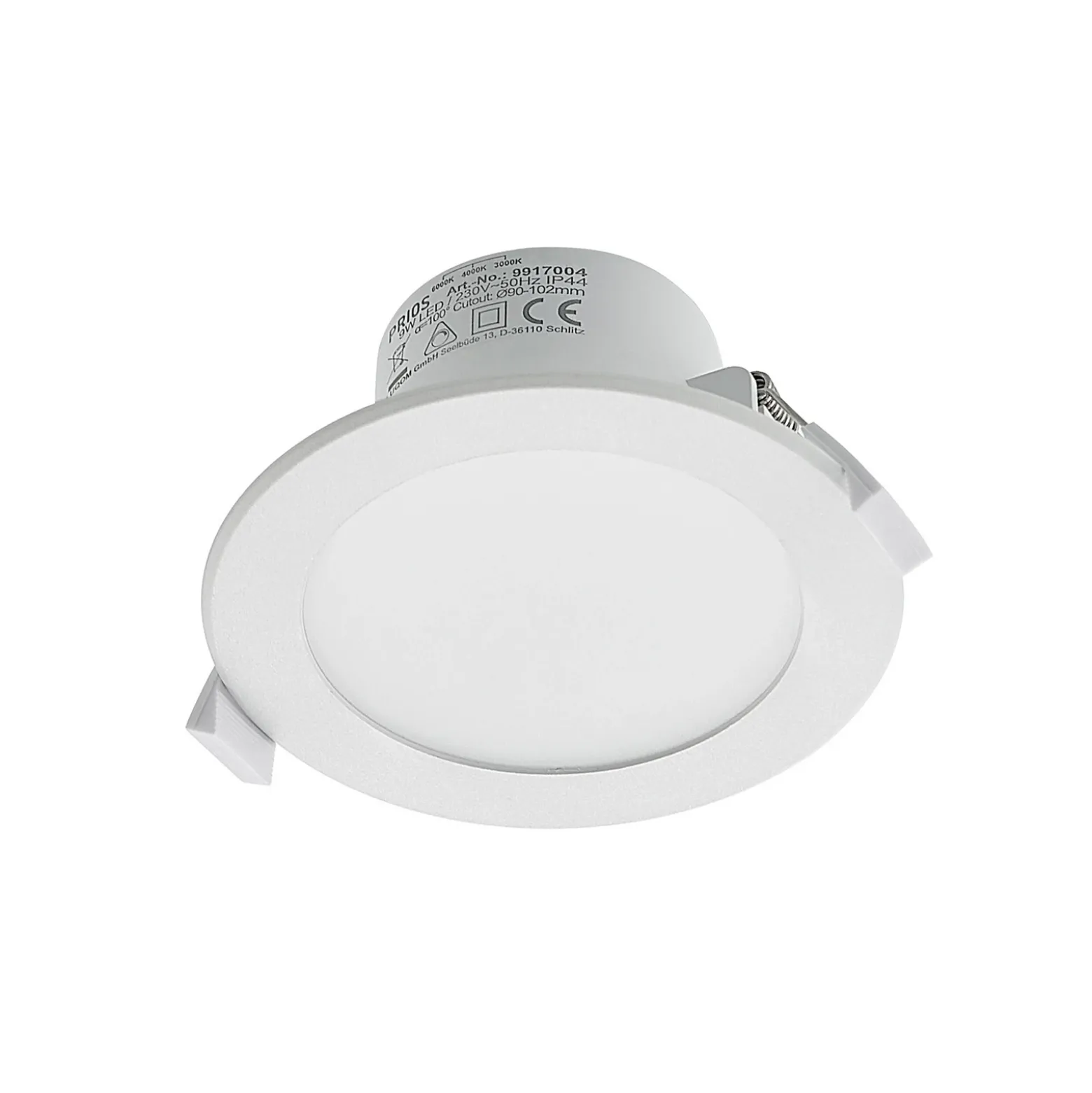 Prios foco empotrable LED Rida, blanco. Ø 12 cm, CCT, IP44