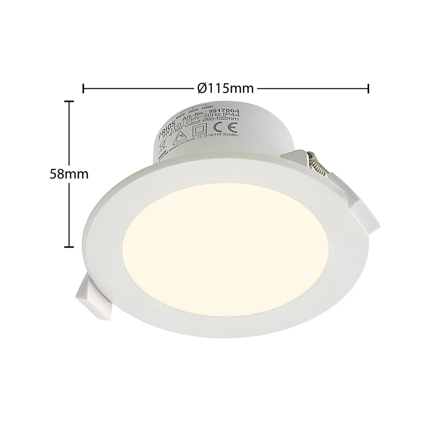 Prios foco empotrable LED Rida, blanco. Ø 12 cm, CCT, IP44