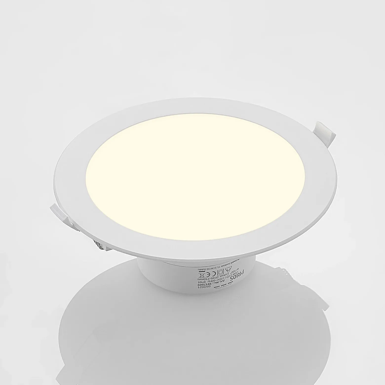 Prios foco empotrable LED Rida, blanco. Ø 23 cm, 25W, CCT, IP44