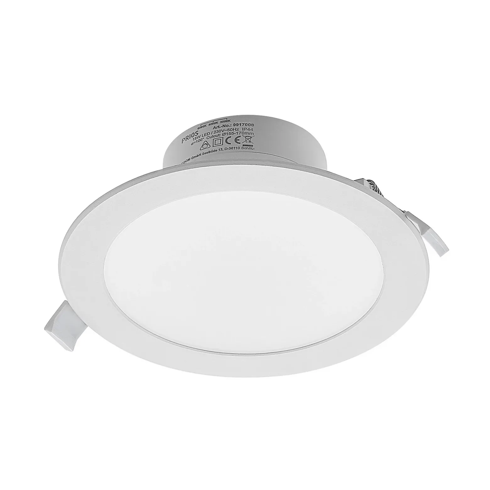 Prios foco empotrable LED Rida, blanco. Ø 19 cm, CCT, IP44