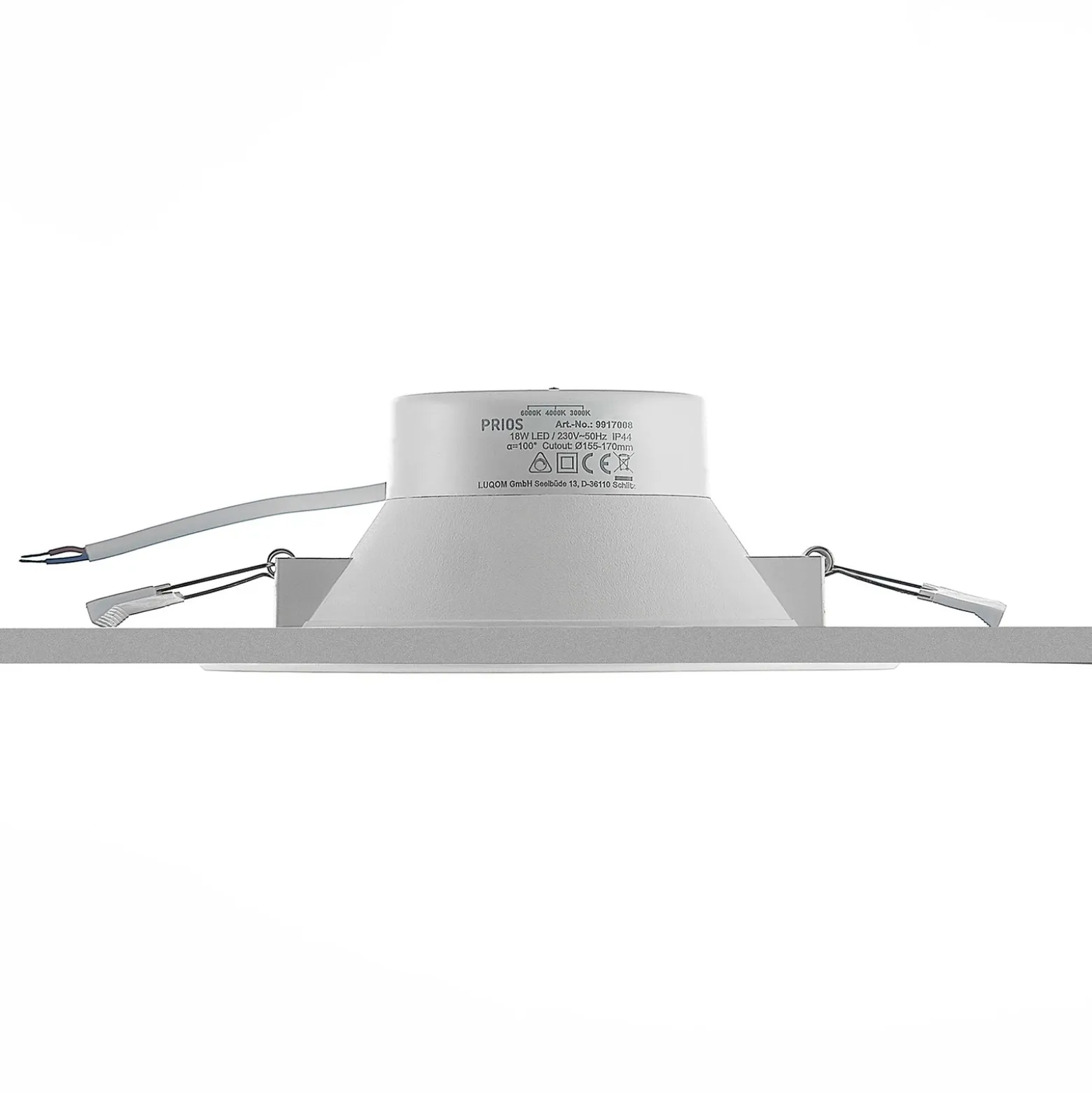 Prios foco empotrable LED Rida, blanco. Ø 19 cm, CCT, IP44