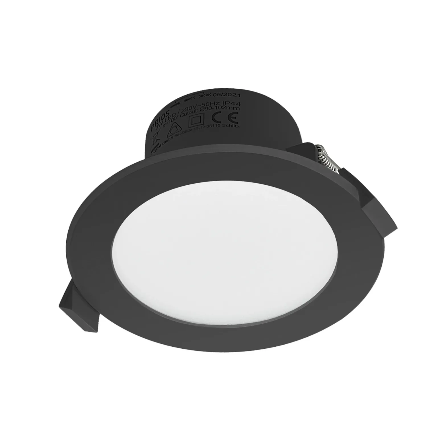 Prios foco empotrable LED Rida, negro, Ø 12 cm, CCT, IP44