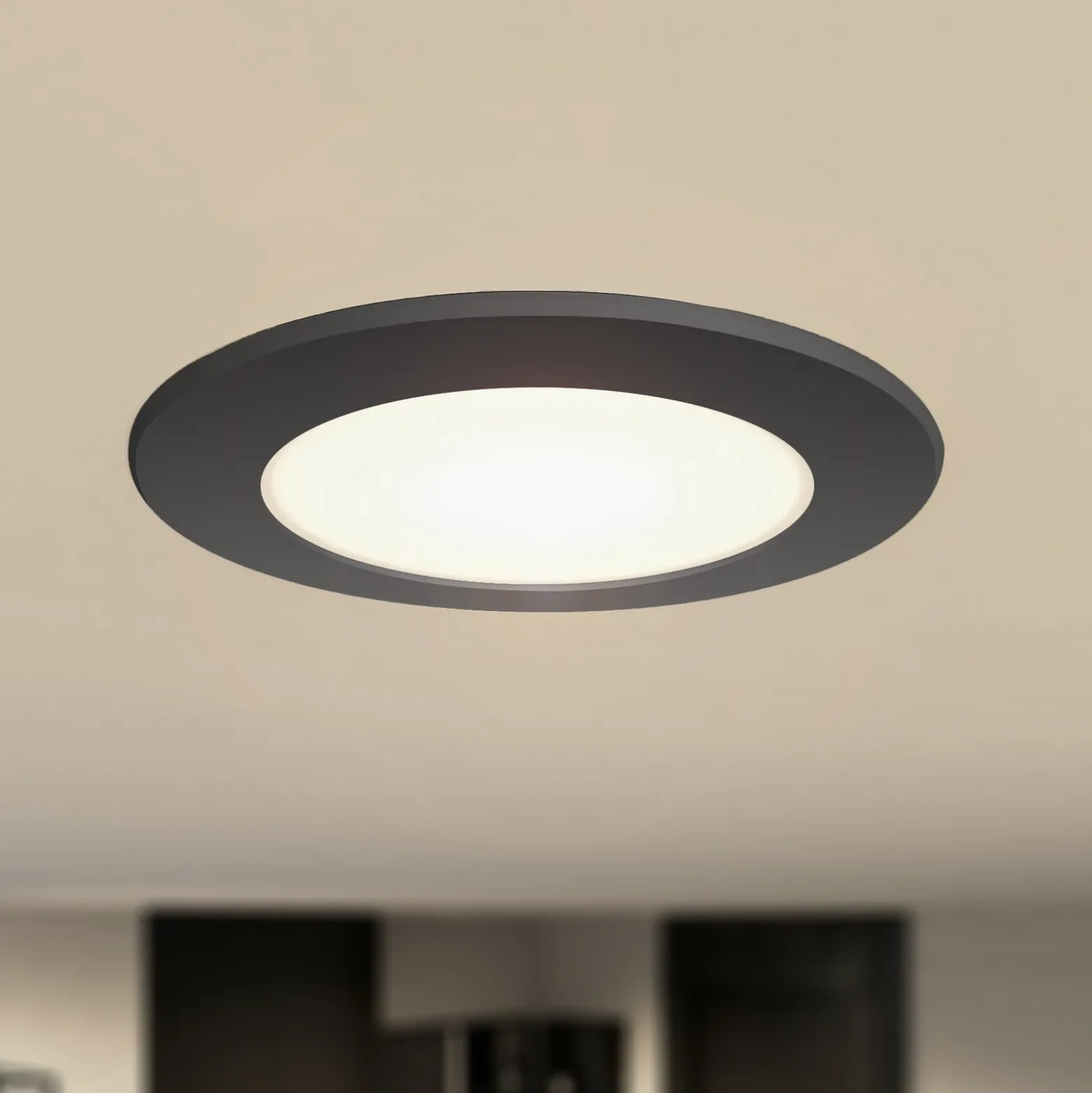 Prios foco empotrable LED Rida, negro, Ø 12 cm, CCT, IP44