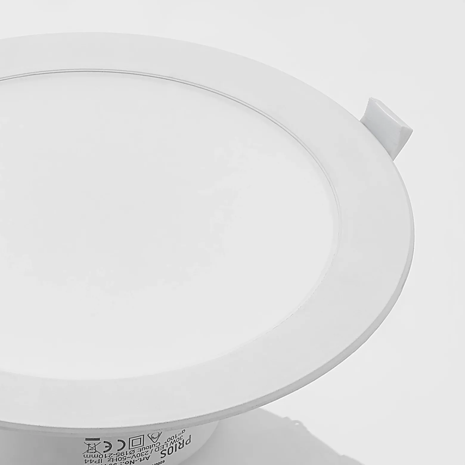 Prios foco empotrable LED Rida, blanco. Ø 23 cm, 30W, CCT, IP44