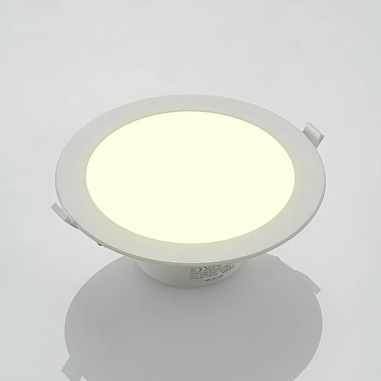 Prios foco empotrable LED Rida, blanco. Ø 23 cm, 30W, CCT, IP44