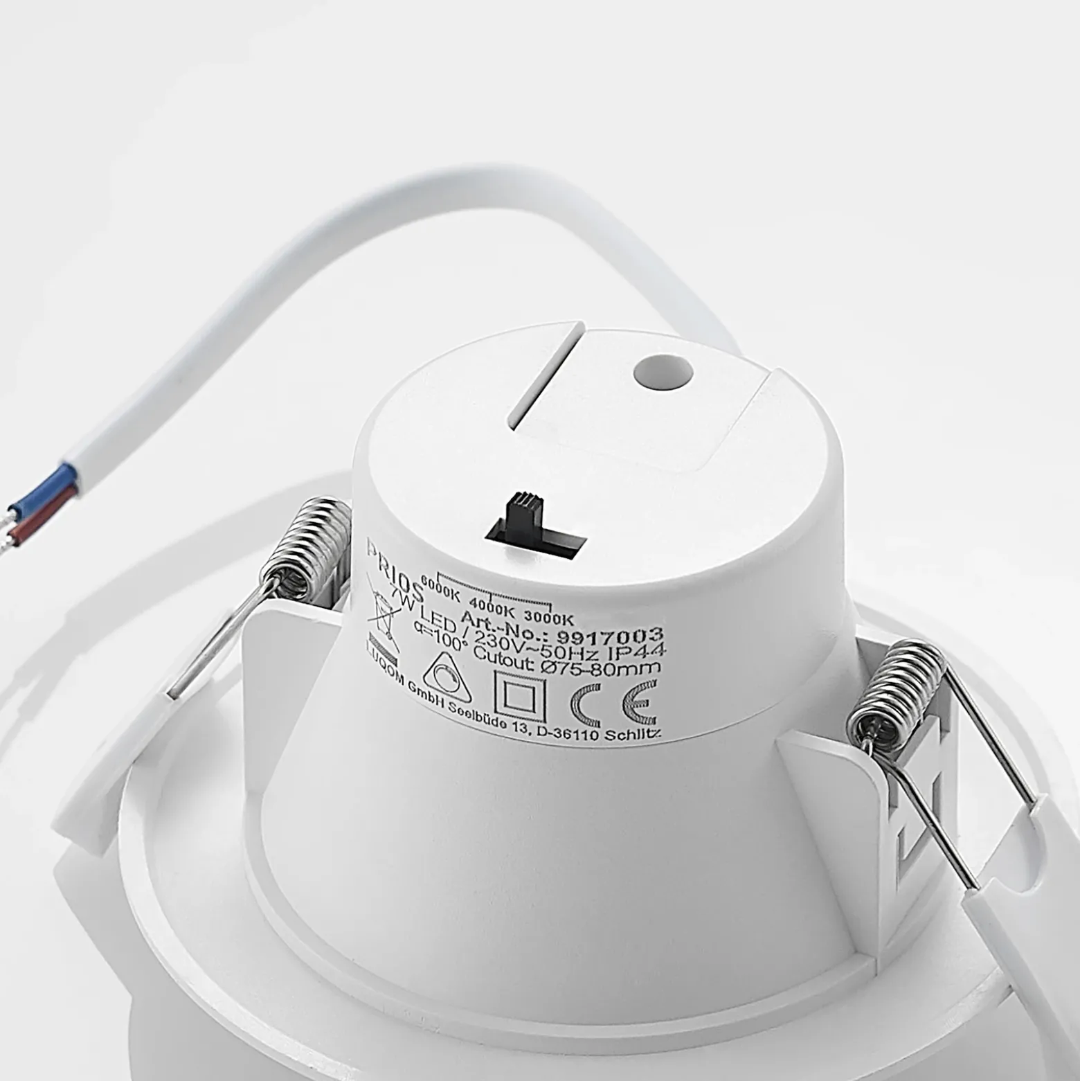 Prios foco empotrable LED Rida, blanco. Ø 10 cm, CCT, IP44