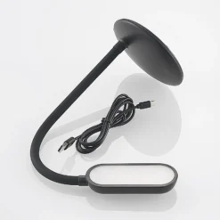 Prios LED lámpara de mesa recargable Opira, negro, USB, regulador táctil