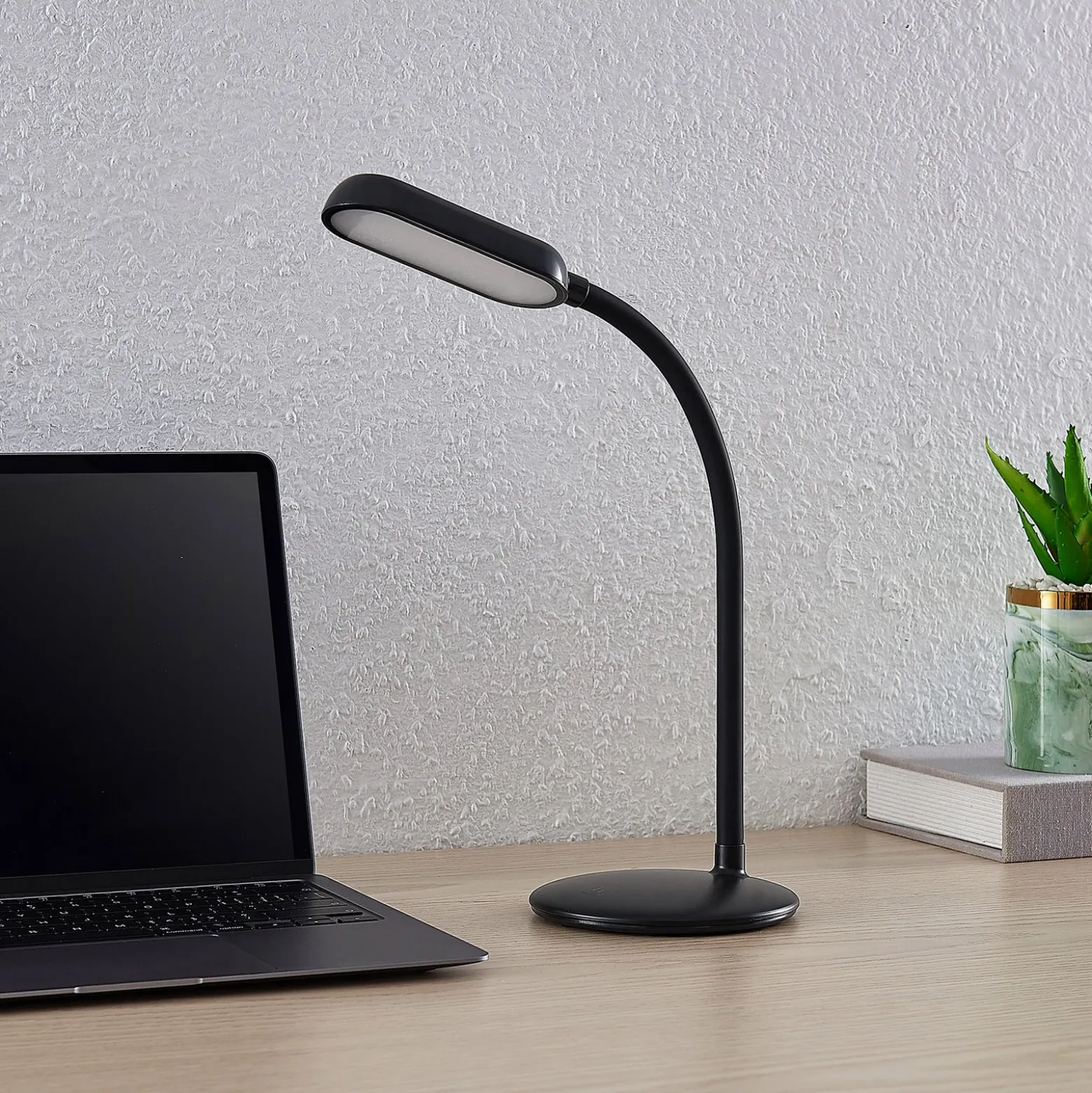 Prios LED lámpara de mesa recargable Opira, negro, USB, regulador táctil