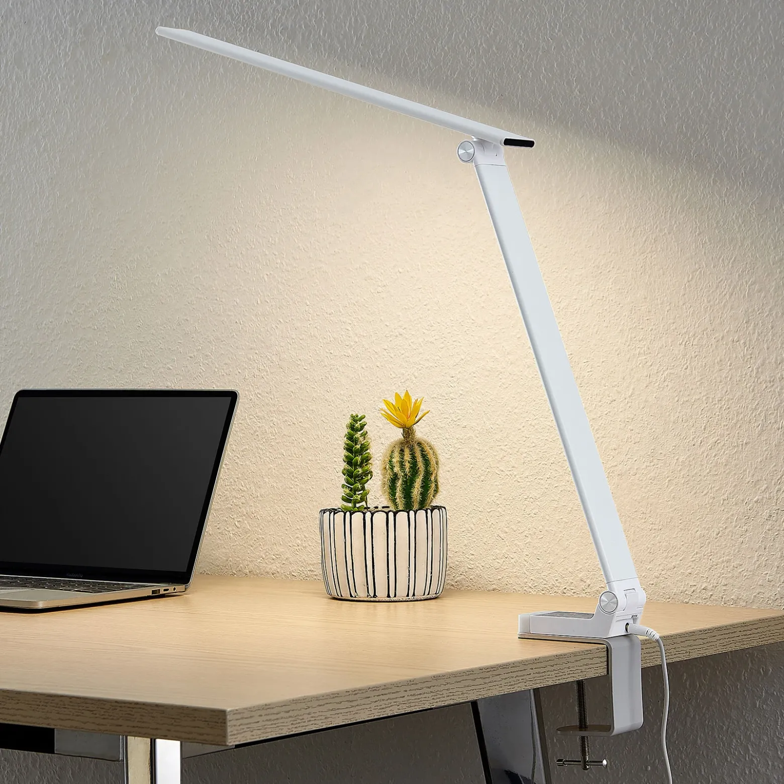 Prios lámpara de mesa LED Tamarin, altura 40 cm, blanca, atenuable