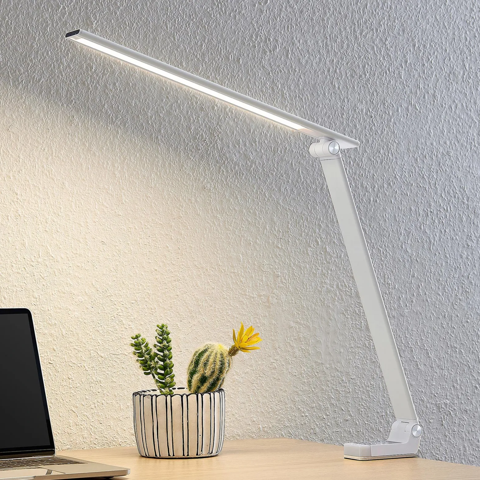 Prios lámpara de mesa LED Tamarin, altura 40 cm, blanca, atenuable