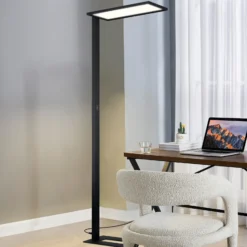 Prios lámpara de pie LED para oficina Taronis, negra, 195 cm, atenuable