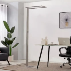 Prios lámpara de pie LED para oficina Taronis, plata, 195 cm, atenuable