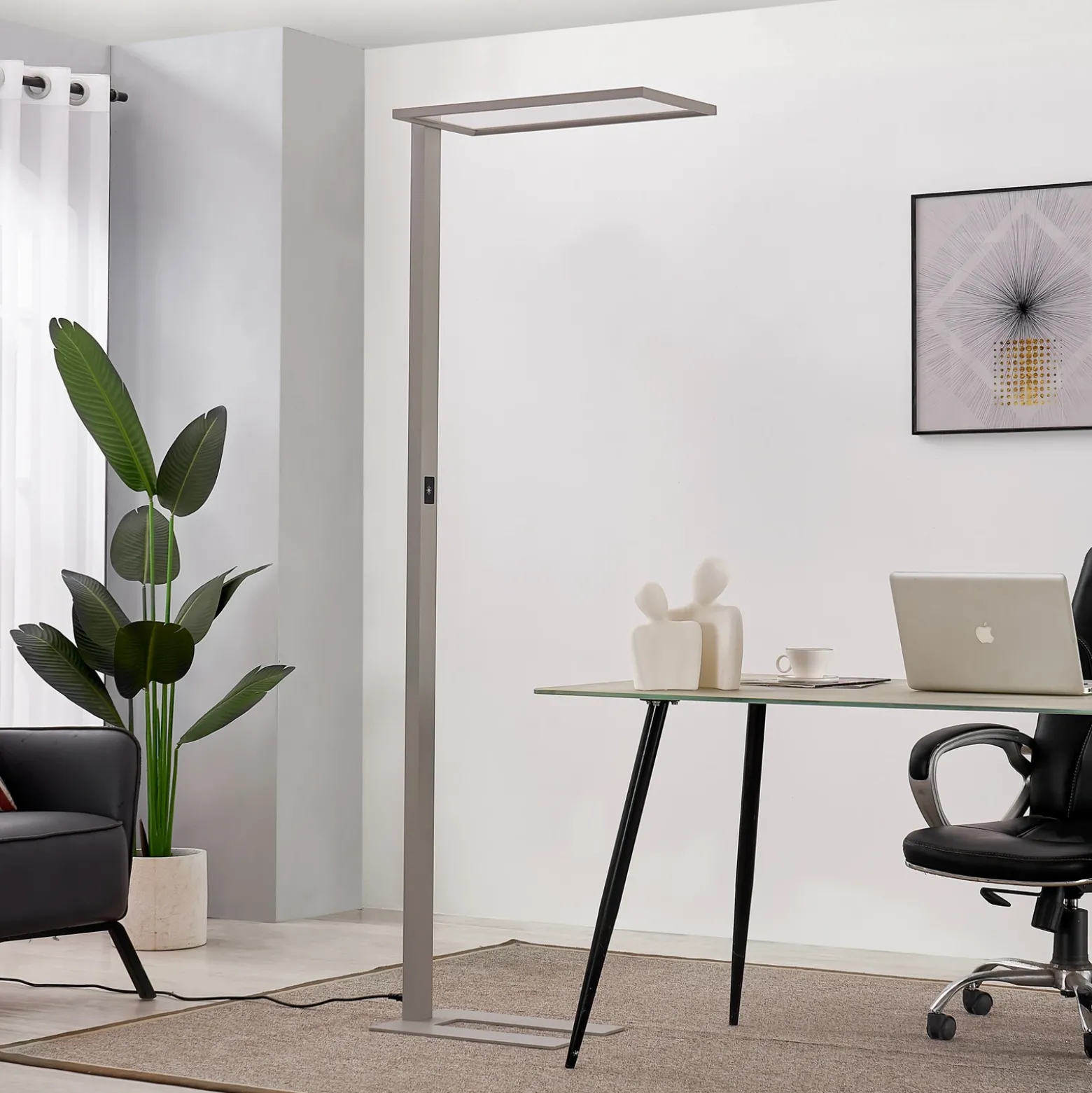 Prios lámpara de pie LED para oficina Taronis, plata, 195 cm, atenuable