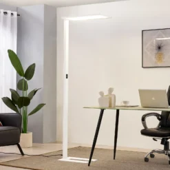 Prios lámpara de pie LED para oficina Taronis, blanca, 195 cm, atenuable