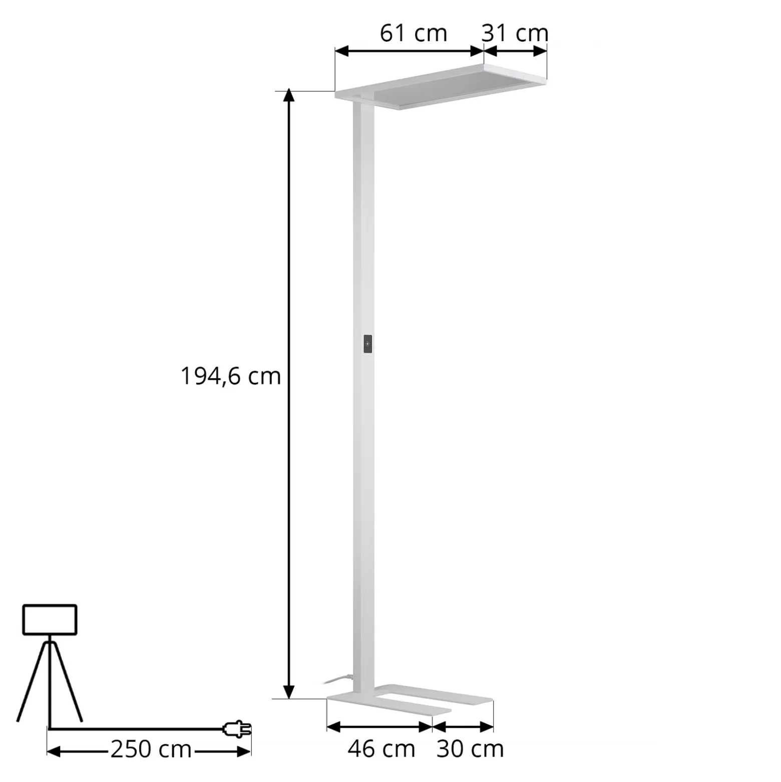 Prios lámpara de pie LED para oficina Taronis, blanca, 195 cm, atenuable