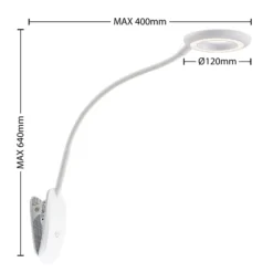 Prios lámpara de pinza LED Harumi, blanca, batería recargable, USB, 51 cm de