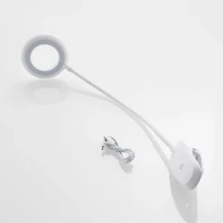 Prios lámpara de pinza LED Harumi, blanca, batería recargable, USB, 51 cm de