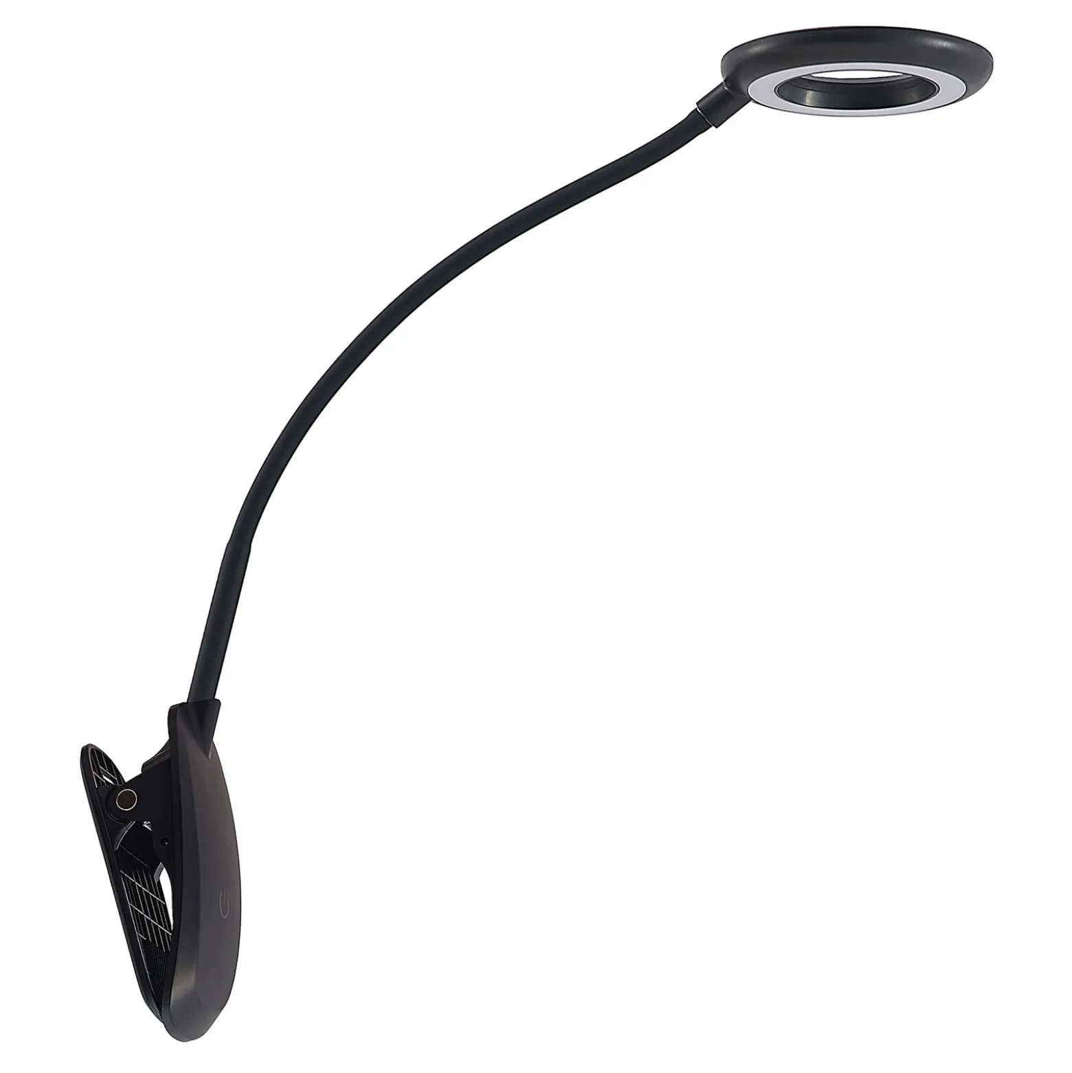 Prios lámpara de pinza LED Harumi, negra, batería recargable, USB, 51 cm