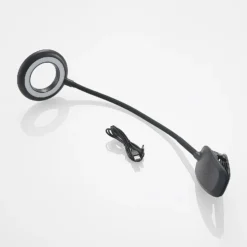 Prios lámpara de pinza LED Harumi, negra, batería recargable, USB, 51 cm