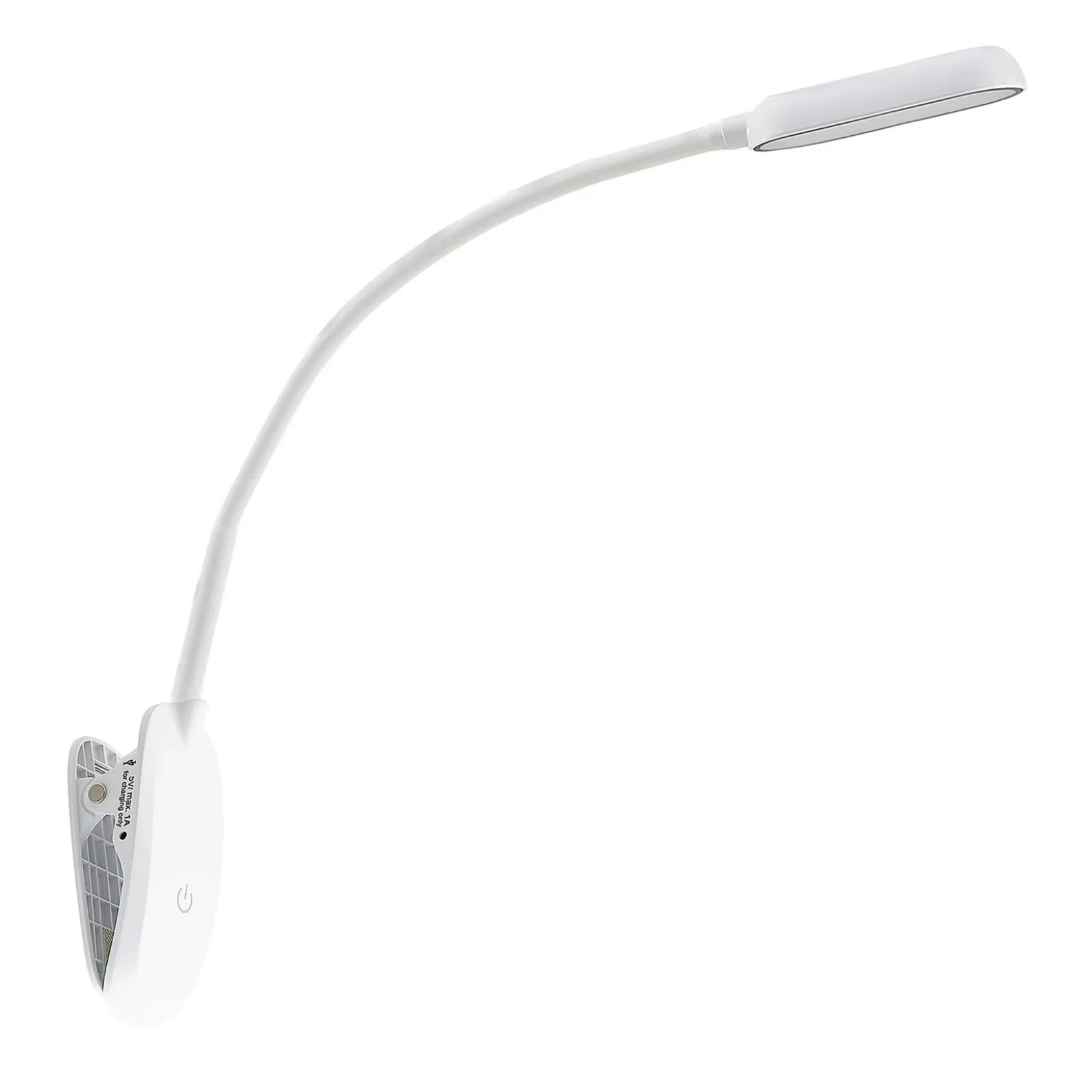 Prios lámpara de pinza LED Najari, altura 51 cm, blanco, batería recargable, USB