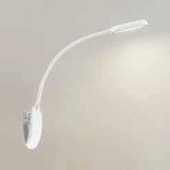 Prios lámpara de pinza LED Najari, altura 51 cm, blanco, batería recargable, USB