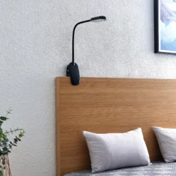 Prios lámpara de pinza LED Najari, negra, batería recargable, USB, 51 cm