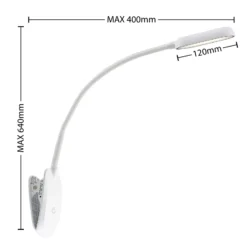 Prios lámpara de pinza LED Najari, altura 51 cm, blanco, batería recargable, USB