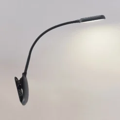 Prios lámpara de pinza LED Najari, negra, batería recargable, USB, 51 cm