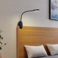 Prios lámpara de pinza LED Najari, negra, batería recargable, USB, 51 cm