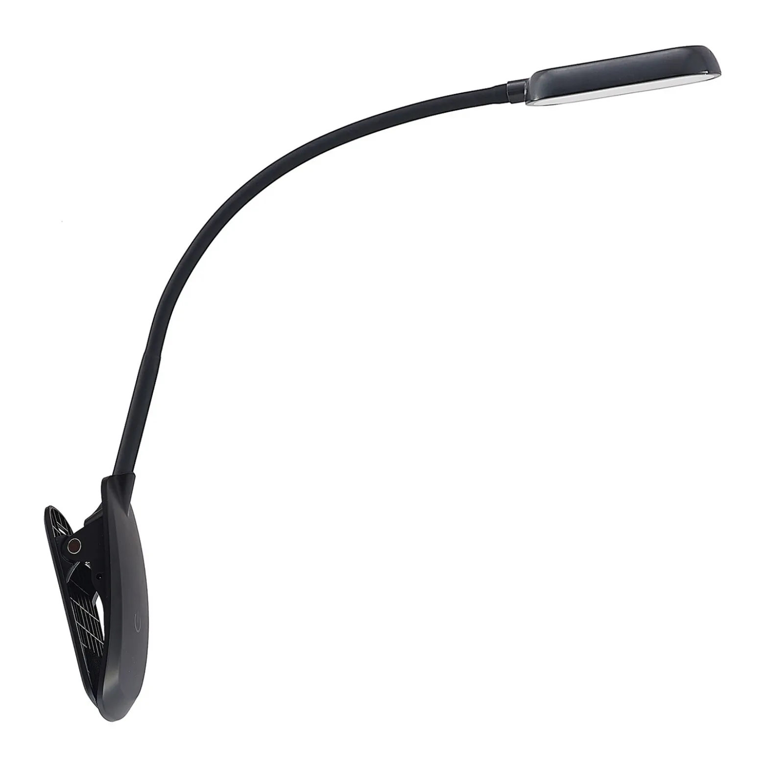Prios lámpara de pinza LED Najari, negra, batería recargable, USB, 51 cm