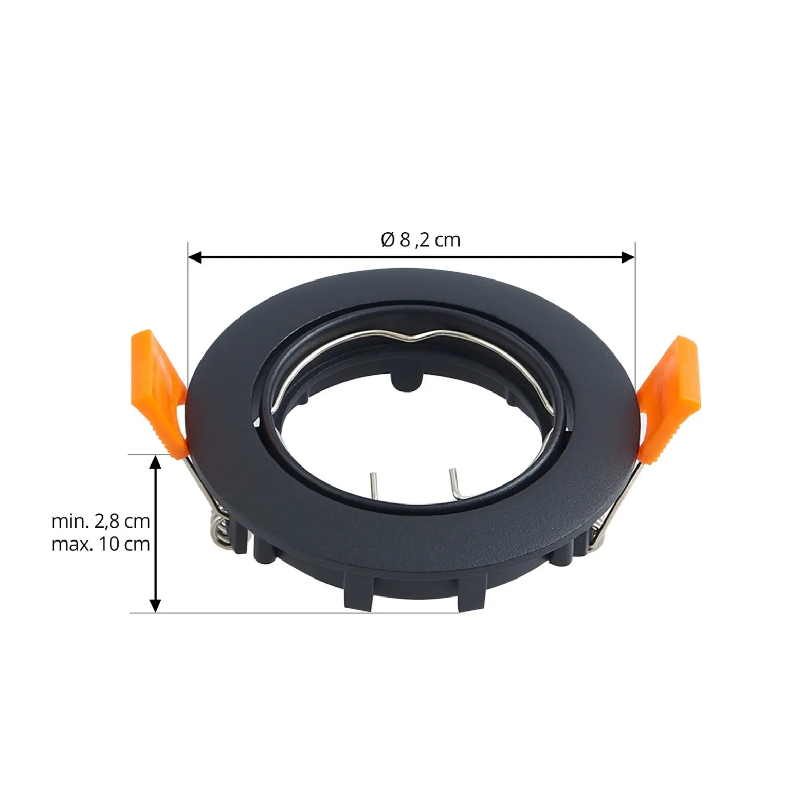 Prios lámpara de techo empotrable Fibur, negro, aluminio, Ø 8,2 cm