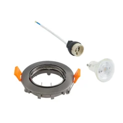 Prios lámpara de techo empotrable Fibur, gris oscuro, aluminio, Ø 8,2 cm