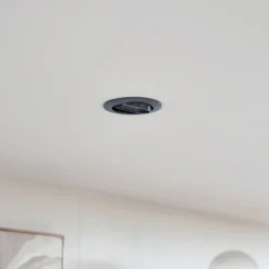 Prios lámpara de techo empotrable Fibur, gris oscuro, aluminio, Ø 8,2 cm