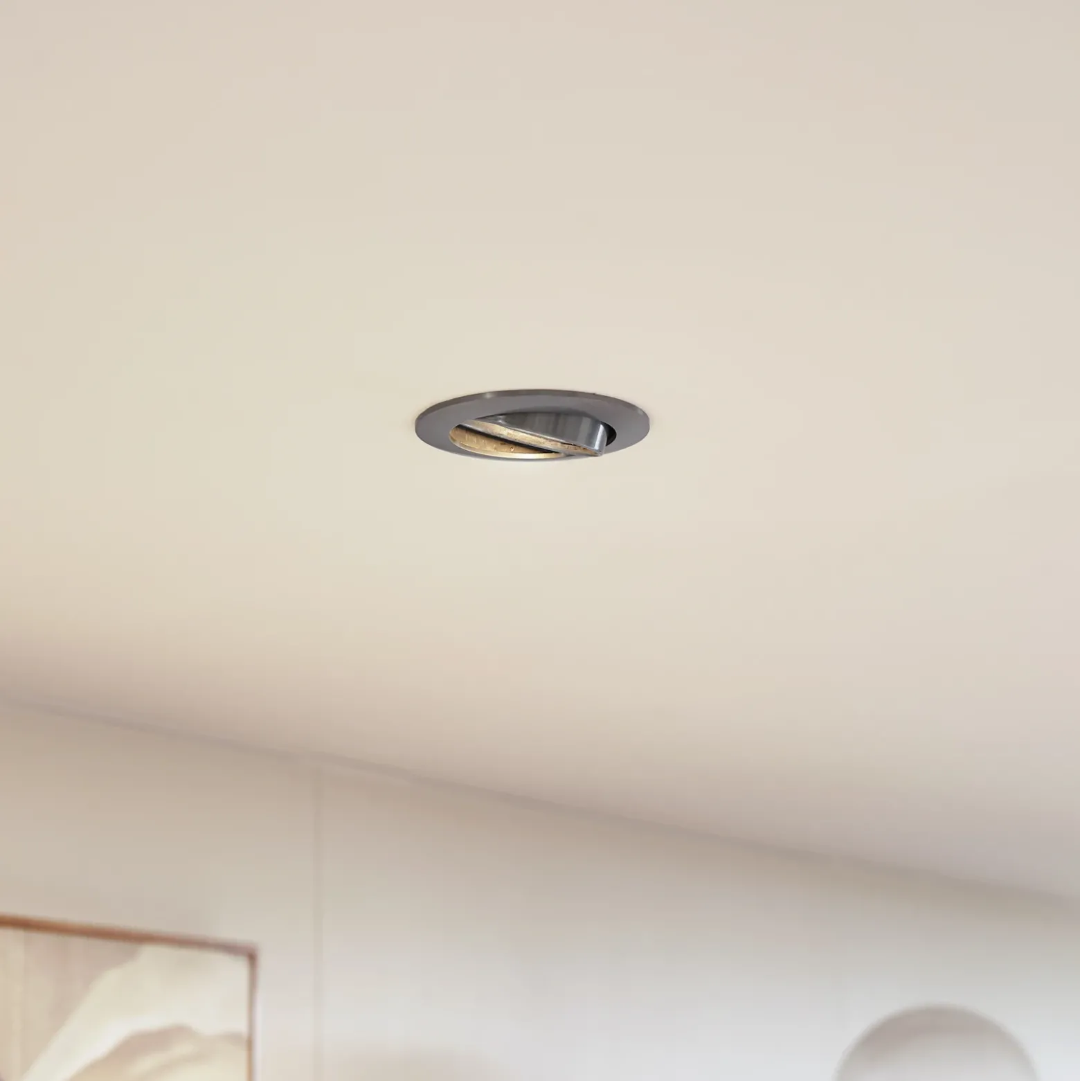 Prios lámpara de techo empotrable Fibur, plata cepillada, Ø 8,2 cm