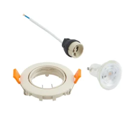 Prios lámpara de techo empotrable Fibur, beige, aluminio, Ø 8,2 cm