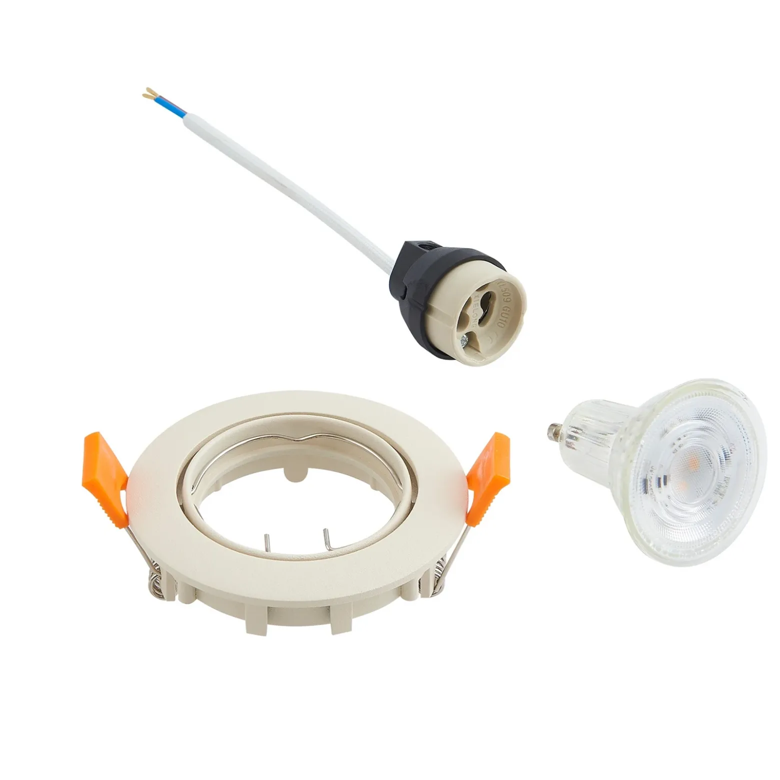 Prios lámpara de techo empotrable Fibur, beige, aluminio, Ø 8,2 cm