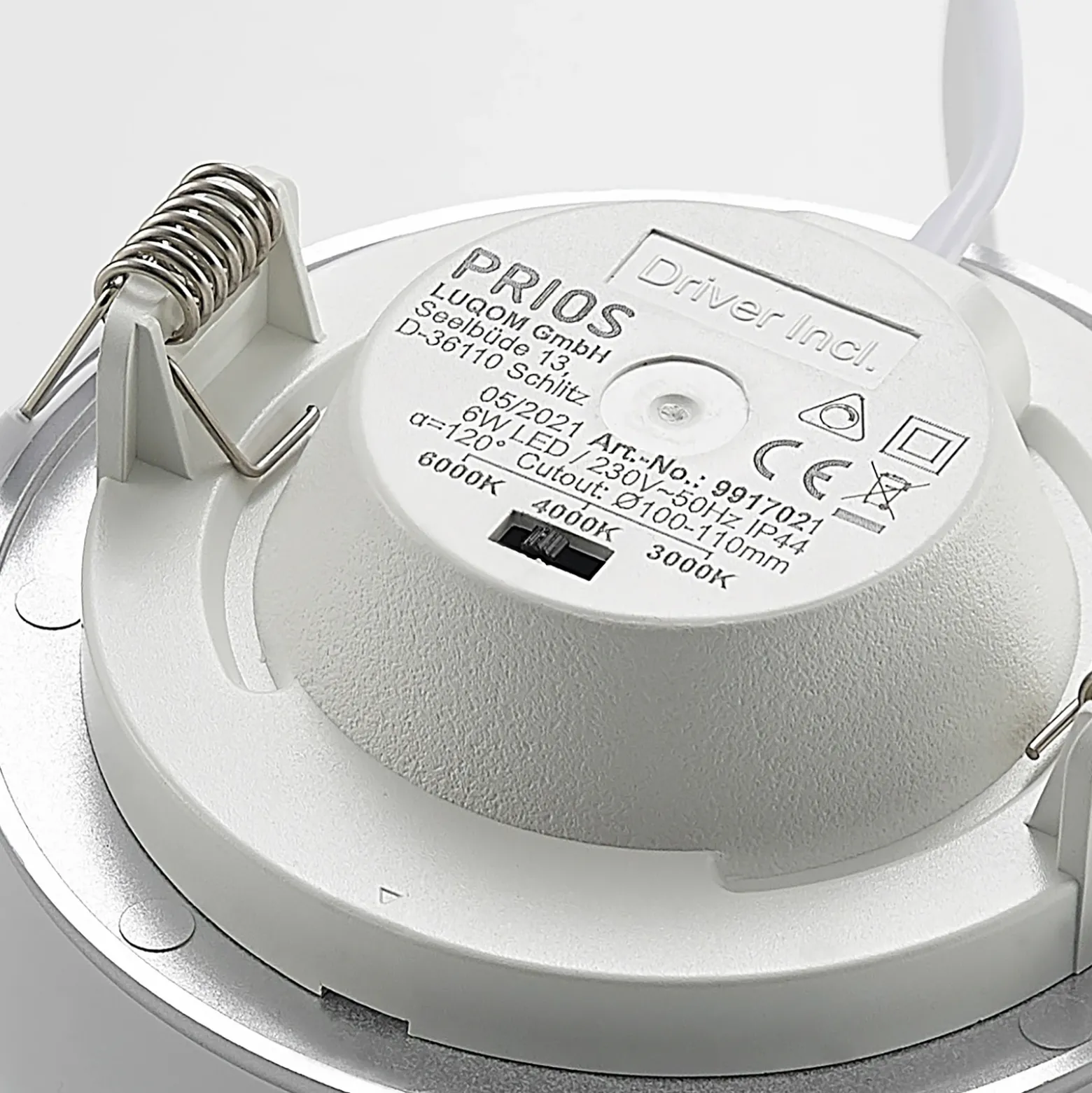 Prios lámpara empotrable LED Cadance, plata, 12 cm, CCT, IP44